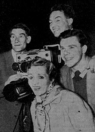 Andy with Duncan Macrae and Chic & Maidie Murray, Garrison Theatre rehearsals 1955.