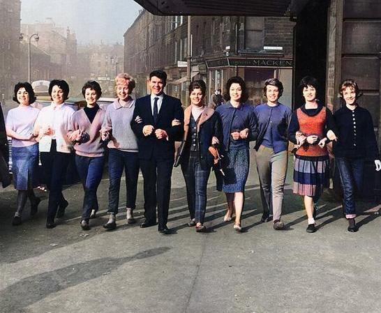 Andy with the White Heather girls at the Kings Theatre, Edinburgh 1963